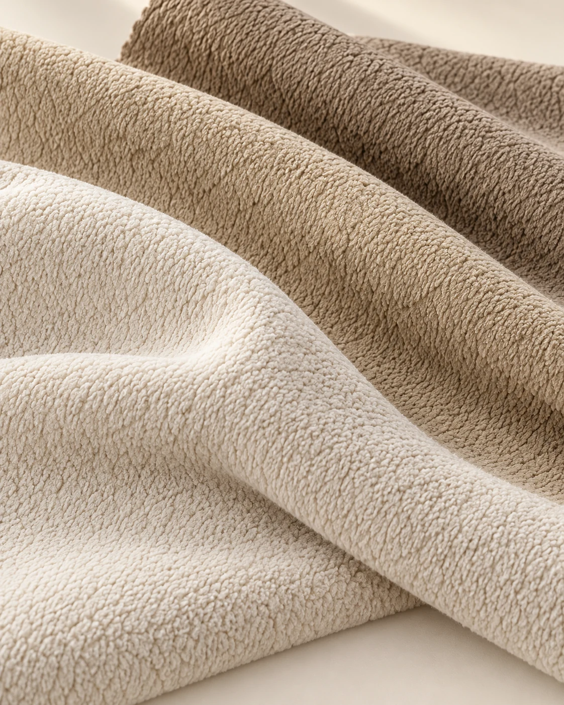 Cream, sand and taupe textured flocked fabric arrangement